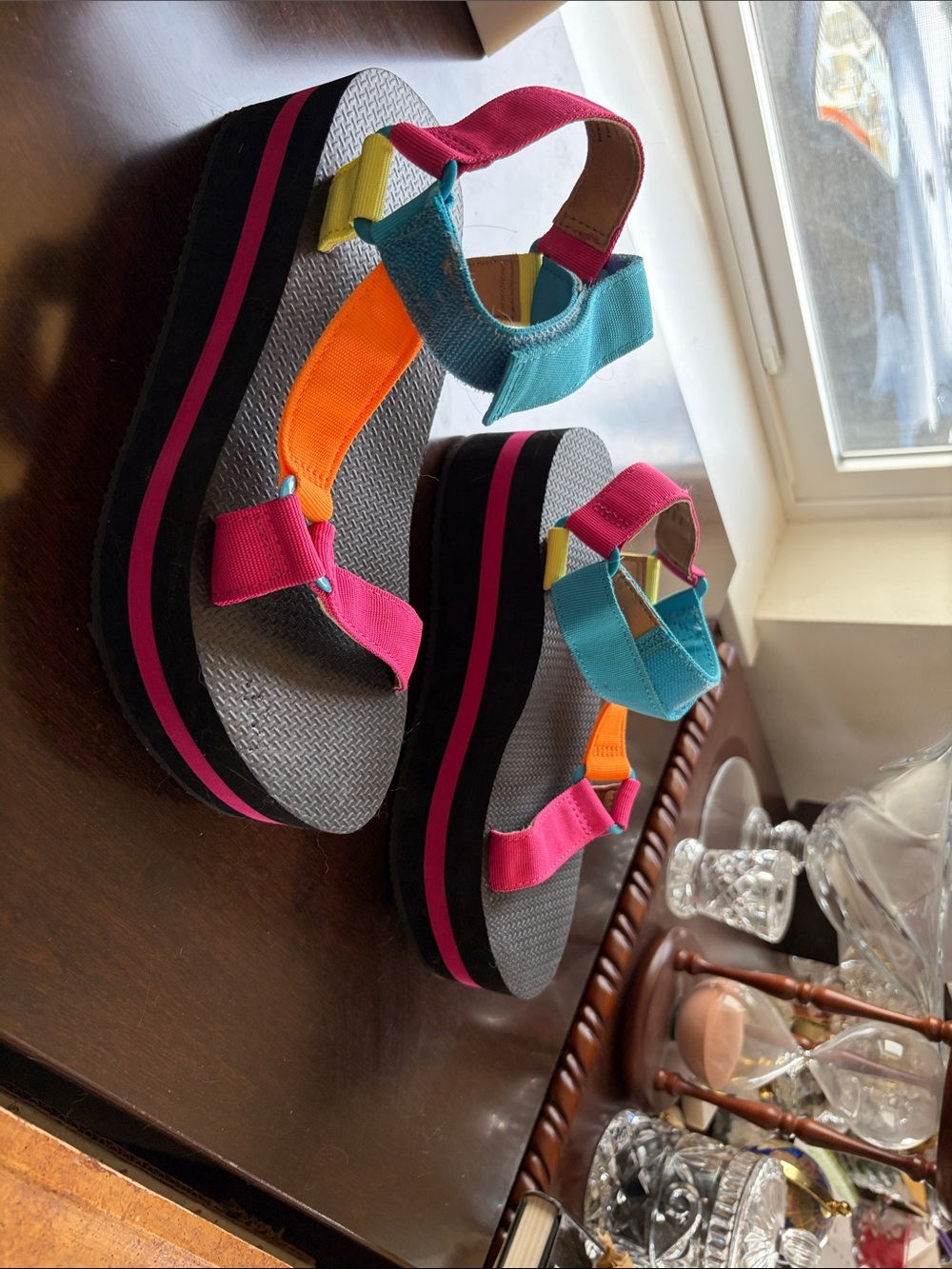 Platform Sport Sandals in Pink, Teal & Orange - Women